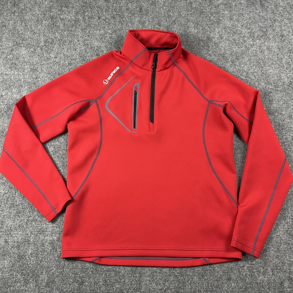 Sunice‎ Pullover Mens Medium Red Quarter Zip Mock Neck Golf Stretch Performance
